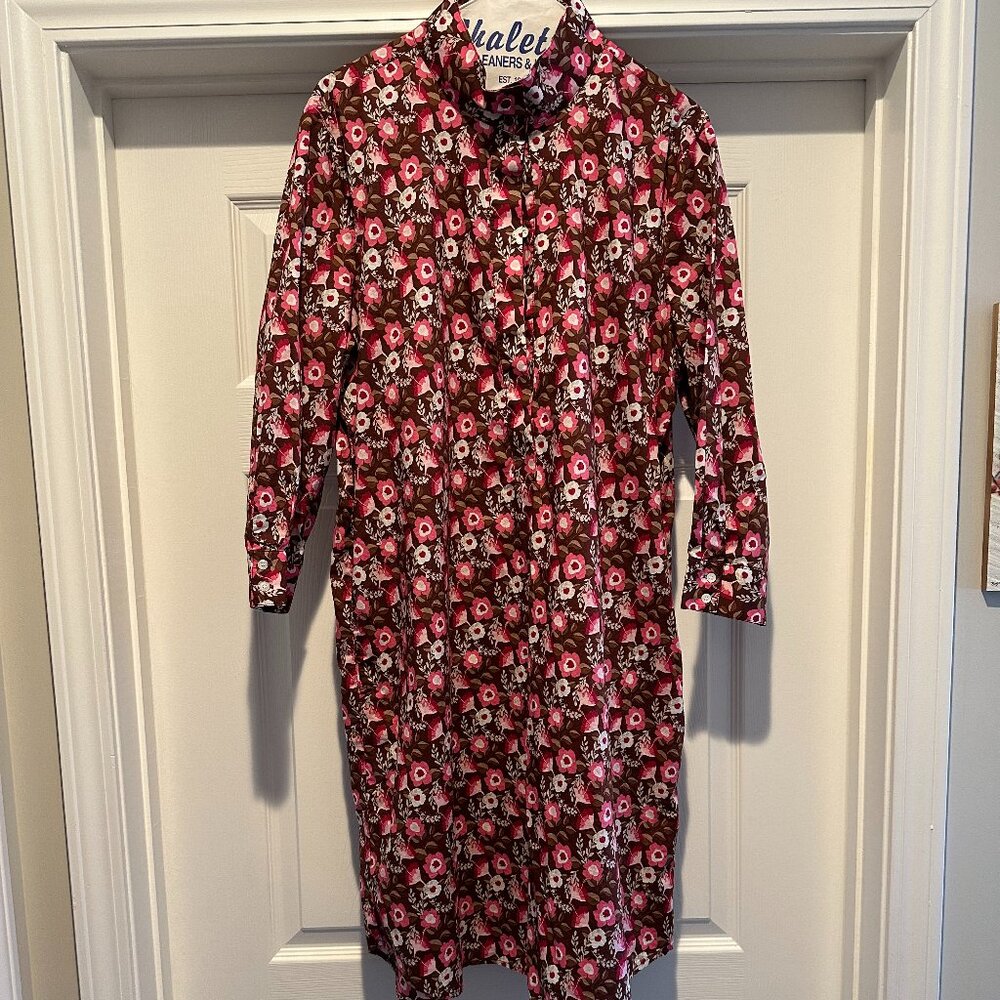 J. McLAUGHLIN "Berlin" Dress 100% Cotton Brown Pink Floral dress
